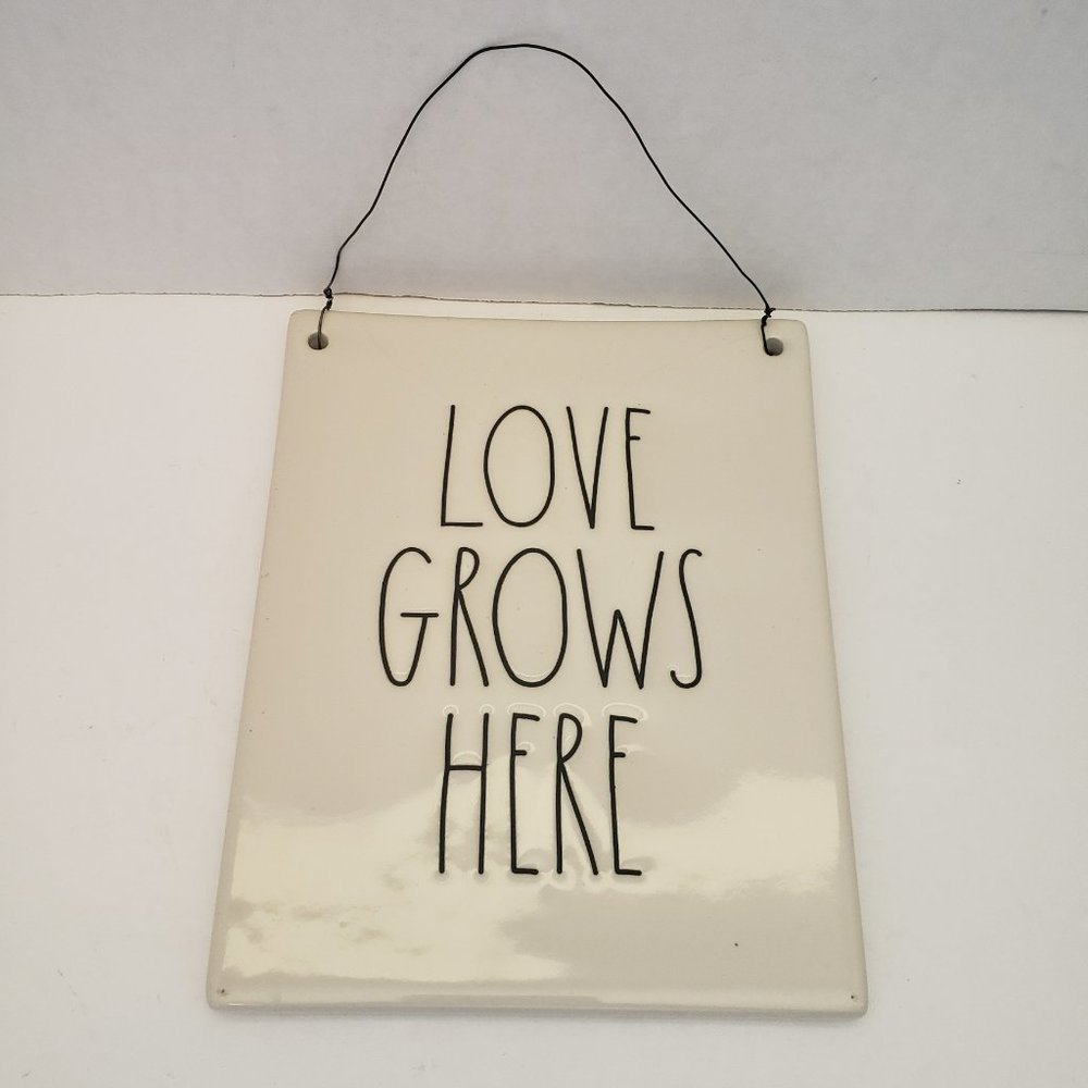 Rae Dunn Love Grows Here Hanging Plaque Wall Sign